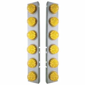 SS Front Air Cleaner Panels W/ Twelve 17 LED Dual Function Watermelon Reflector Lights W/ Bezels - Amber LED/ Amber Lens For Peterbilt