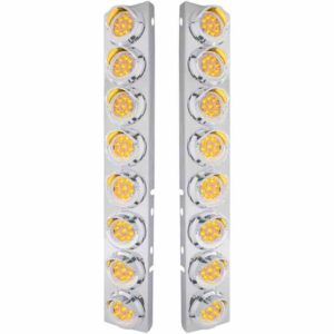 Front Air Cleaner Panels W/ 16 Amber LED Clear Lens 2 Inch Reflector Lights W/ Visors  For Peterbilt