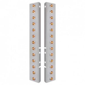 SS Front Air Cleaner Panels W/ Twenty Six 3 LED Mini Lights & Bezels - Amber LED/ Clear Lens For Peterbilt