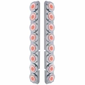 SS Rear Air Cleaner Bracket W/ Sixteen 9 LED 2 Inch Lights & Bezels - Red LED/ Clear Lens For Peterbilt 378, 379