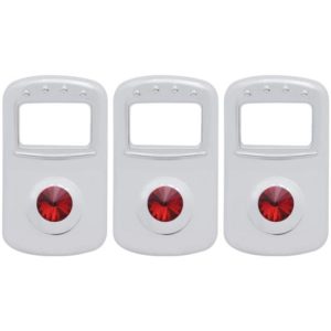 Chrome Rocker Switch Cover With Red Jewel  For Peterbilt 330, 335, 377, 379, 385, 387