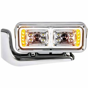 Chrome LED Projection Headlight Assembly With Mounting Arm  For Peterbilt 367, 378, 379, 567 - Driver Side