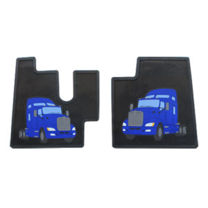 Black Rubber Floor Mat Set with Blue Truck For Kenworth T660/T600