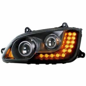 Blackout Projection Headlight W/ Amber LED Accent Lights Driver Side For Kenworth T370, T440, T470, T660, T700