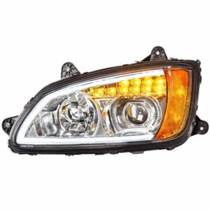 Chrome Projection Headlight W/ LED Turn Signal, Position Light Bar Driver Side For Kenworth T370, T440, T470, T660, T700