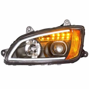 Blackout Projection Headlight W/ LED Turn Signal, Position Light Bar Driver Side For Kenworth T370, T440, T470, T660, T700