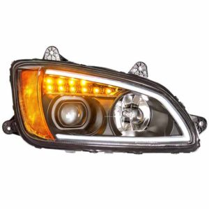 Blackout Projection Headlight W/ LED Turn Signal, Position Light Bar Passenger Side For Kenworth T370, T440, T470, T660, T700