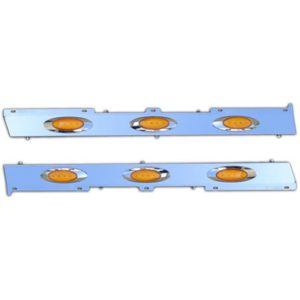 Stainless Steel Lighted Cab Panels W/ Six M1 Lights - Amber LED/ Amber Lens For Freightliner Cascadia 125 2008-2018