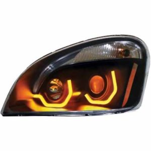 Blackout Projection Headlight W/ Dual Function Amber LED Light Bar For Freightliner Cascadia Driver Side