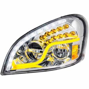 Chrome LED Headlight W/ LED Daytime Running Light, LED Turn Signal For Freightliner Cascadia Driver Side