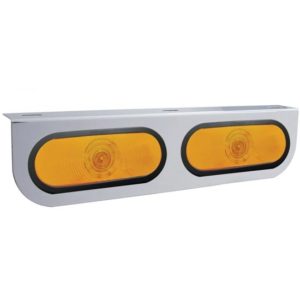 4 X 16.5 Inch Stainless Steel Bumper Light Bracket 2 Oval Amber Incandescent Lights