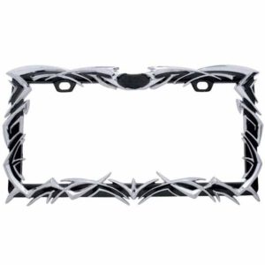 Black/Chrome Tribal Flame License Plate Frame