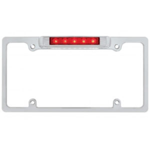 Deluxe Chrome License Plate Frame W/ Red LED Brake Light & White LED Plate Light