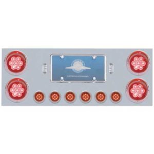 430 Stainless Steel Center Light Panel W/ 4 - 4 Inch, 6 - 2 Inch Flat Red/Red LED Reflector Lights & Visors