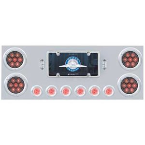 Stainless Steel Rear Center Light Panel W/ 4 - 4 Inch, 6 - 2 Inch Red/Clear LED Lights