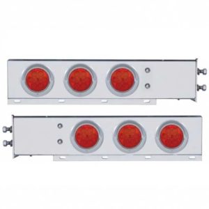 430 Stainless Steel Spring-Loaded Light Bar W/ 6 - 4 Inch 7 Diode Red LED Red Lens Lights 2 Inch Spacing