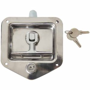 Stainless Steel Single Point T-Handle Latch With Mounting Holes - Includes Lock/Key Set Installed