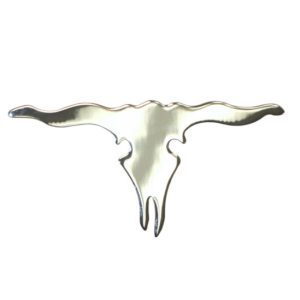 Small 6 5/8 Inch Chrome Long Horn Skull Cutout W/ Adhesive Back