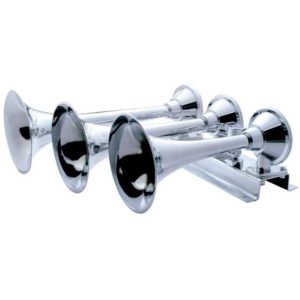 3 Trumpet Horizontal Chrome Train Horn, Passenger Side