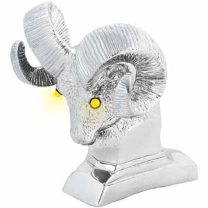 Chrome Ram Head Hood Ornament W/ Amber LED Eyes