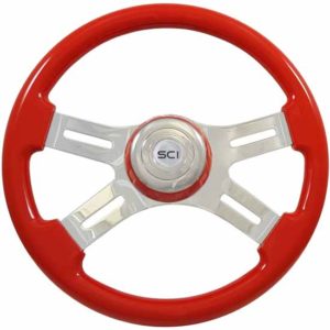 16 Inch Chrome 4 Spoke Viper Red Classic Steering Wheel With Matching Bezel