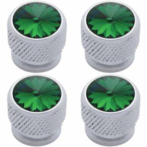 Chrome Dash Screw Heads W/ Green Jewel - 4 Pack