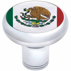 Chrome-Plated Aluminum Deluxe Air Valve Knob With Mexican Flag Glossy Sticker