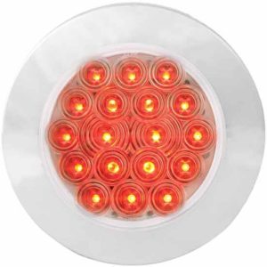 4 Inch 18 Diode Red LED Clear Lens Stop, Turn, Tail Light W/ Twist / Lock Chrome Bezel