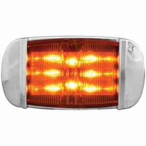 1 X 2 Inch 14 Diode Rectangular Camel Back Wide Angle Amber LED Amber Lens Light W/ Chrome Bezel