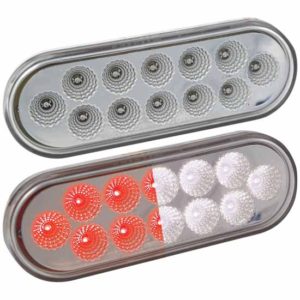 12 Diode Oval Red Dual Revolution Stop, Tail & Turn LED Light With Clear Lens And White Auxiliary