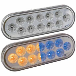 12 Diode Oval Dual Revolution LED Amber Marker To Blue Auxiliary Light