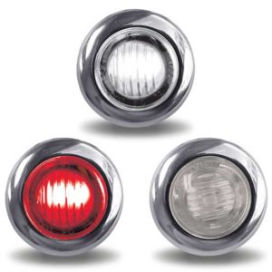 0.75 Inch Round Bulkhead Red Marker To White Auxiliary Dual Revolution LED Light W/ Chrome Bezel & Clear Lens