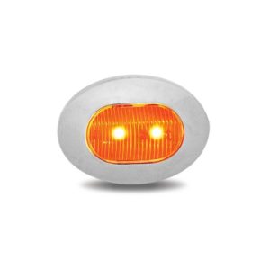 0.75 Inch Mini Oval Amber Marker To Blue Auxiliary Dual Revolution LED Light W/ Chrome Bezel & Clear Lens