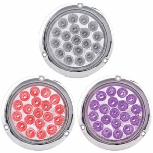 4 Inch Round Dual Revolution Red LED Stop, Tail & Turn Light W/ Purple Auxiliary, Clear Lens-Flange Mount