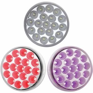 4 Inch Round Dual Revolution Red LED Stop, Tail & Turn Light W/ Purple Auxiliary, Clear Lens-Grommet Mount