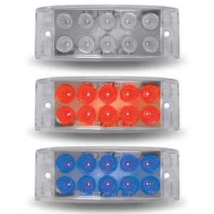 2 X 6 Inch Rectangular Red Marker To Blue Auxiliary Dual Revolution LED Light W/ Clear Lens