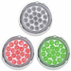 4 Inch Round Red LED STT Light W/ Green Auxiliary Dual Revolution LED Light W/ Clear Lens Flange Mount
