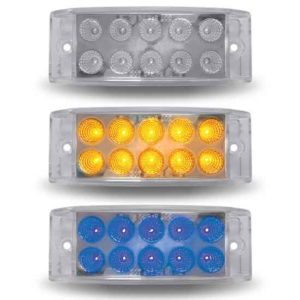 2 X 6 Inch Rectangular Amber Marker To Blue Auxiliary Dual Revolution LED Trailer Light W/ Clear Lens