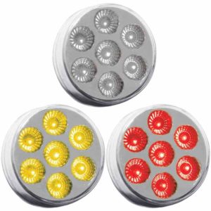 2.5 Inch Round Amber Marker To Red Auxiliary Dual Revolution LED Light W/ Clear Lens