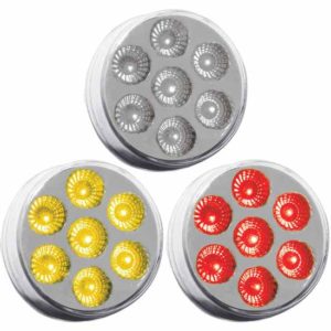 2 Inch Round Amber Marker To Red Auxiliary Dual Revolution LED Light W/ Clear Lens