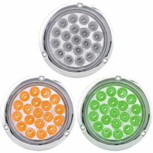 4 Inch Round Amber Marker To Green Auxiliary Dual Revolution LED Light W/ Clear Lens Flange Mount