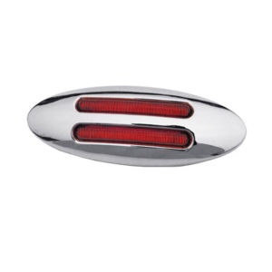1.375 X 3.5 Inch 8 Diode Red LED Flatline Marker Light W/ Red Lens & Chrome Bezel