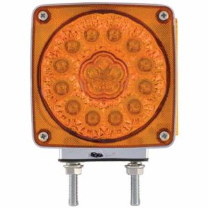 38 LED 4 Inch Square Double Face Turn Signal Light, Driver Side W/ Double Post - Amber & Red LED/ Amber & Red Lens