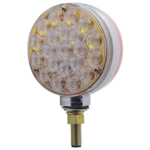 42 LED Round Double Face Turn/Marker Light W/ Single Stud Mounting - Amber & Red LED/ Clear BubbleLens
