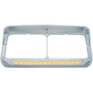 Chrome Dual Headlight Bezel W/ Visor, Amber LED Clear Lens Strip