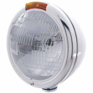 Stainless Steel Classic Headlight With H6024 Bulb & Amber Turn Signal For Peterbilt