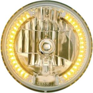 7 Inch Round Headlight W/ H4 Halogen Bulb & 34 Diode Amber LED Position Light