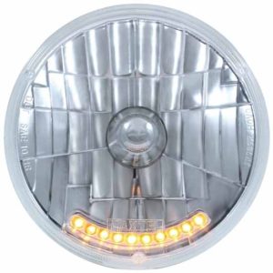 7 Inch Round Crystal Headlight W/ Halogen Bulb And 10 Auxiliary LED Position For Peterbilt 359, 378, 379, 388, 389