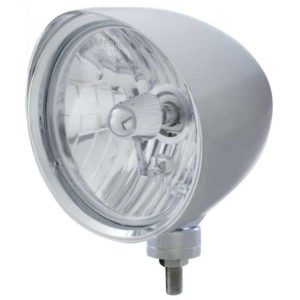 7 Inch Chrome Billet Style Chopper Headlight W/ Smooth Visor For Pete 359, 378, 379, 388, 389, & Freightliner FLC120