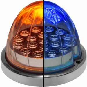 3.50 X 2.75 Inch Watermelon Marker-Turn Amber-Clear-Blue Auxiliary Light W/ 19 Diodes, Clear Lens & Chrome Ring